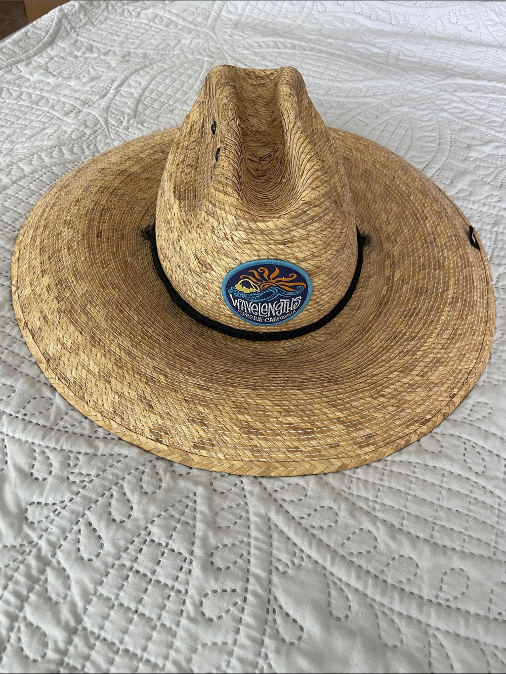 Peter Grimm Straw Hat Wavelengths Morro Bay and Black Chin Cord